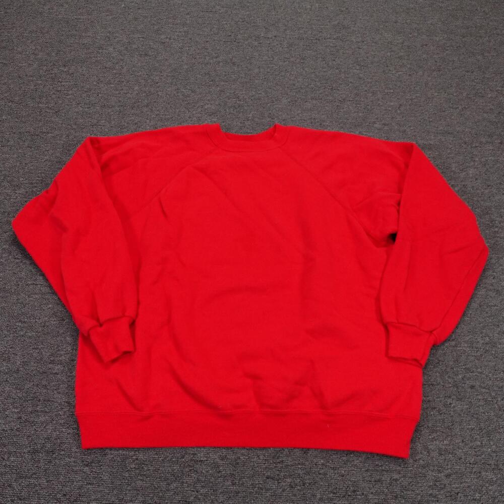 Vintage Hanes Sweatshirt Mens XL Red Made USA Fleece Raglan Crewneck 80s 90s